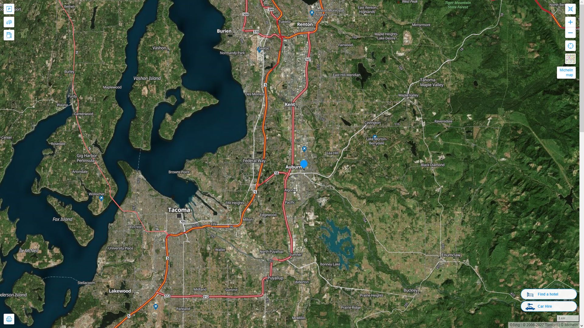 Auburn Washington Highway and Road Map with Satellite View
